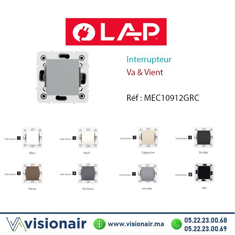 [10912GRC] Interrupteur VA & Vient Gris clair LAP Millenium 10912GRC