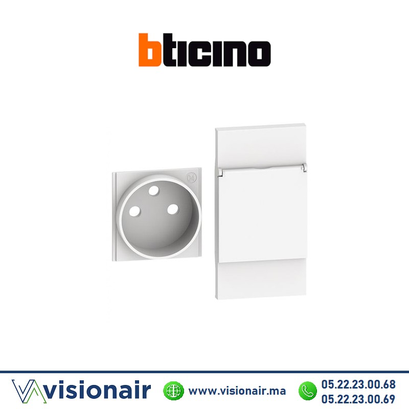 [BTKW55P] Enjoliveur prise FR avec cache 2M Bticino Living Now blanc BTKW55P