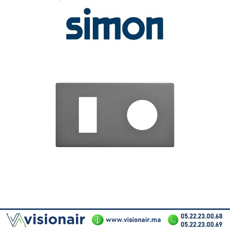 [27191620-096] Cadre Simon 270 Minima 2 modules 1M étroit + prise 2P+T CLEAN Titane 27191620-096