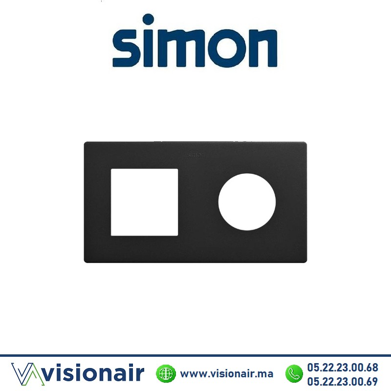 [27190620-098] Cadre Simon270 Minima 2 modules 1M large + prise 2P+T CLEAN Noir mat 27190620-098
