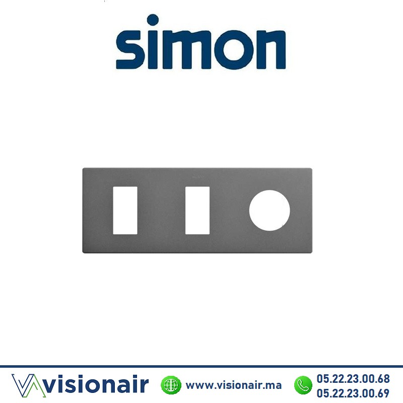 [27191630-096] Cadre Simon 270 Minima 3 modules 2M étroit + prise 2P+T CLEAN Titane 27191630-096