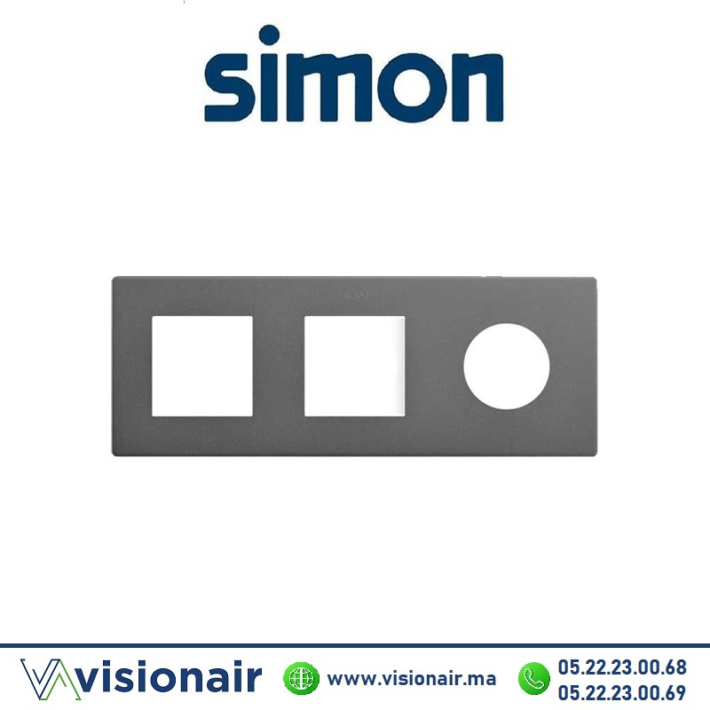 [27190630-096] Cadre Simon 270 Minima 3 modules 2M large + prise 2P+T CLEAN Titane 27190630-096