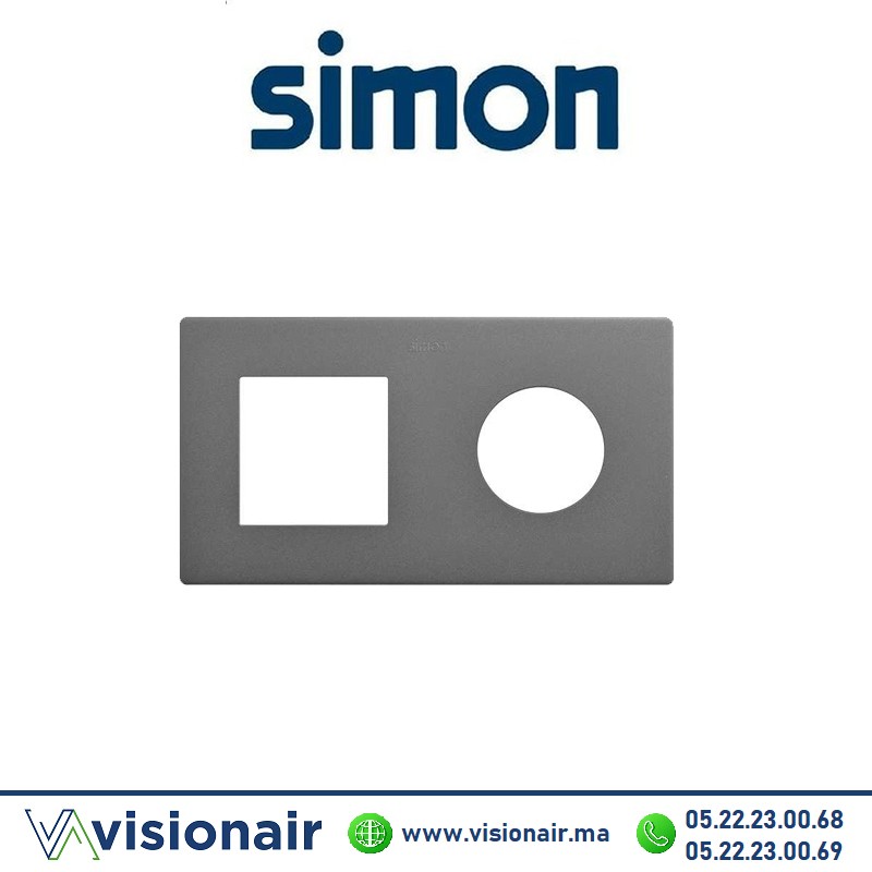 [27190620-096] Cadre Simon 270 Minima 2 modules 1M large + prise 2P+T CLEAN Titane 27190620-096