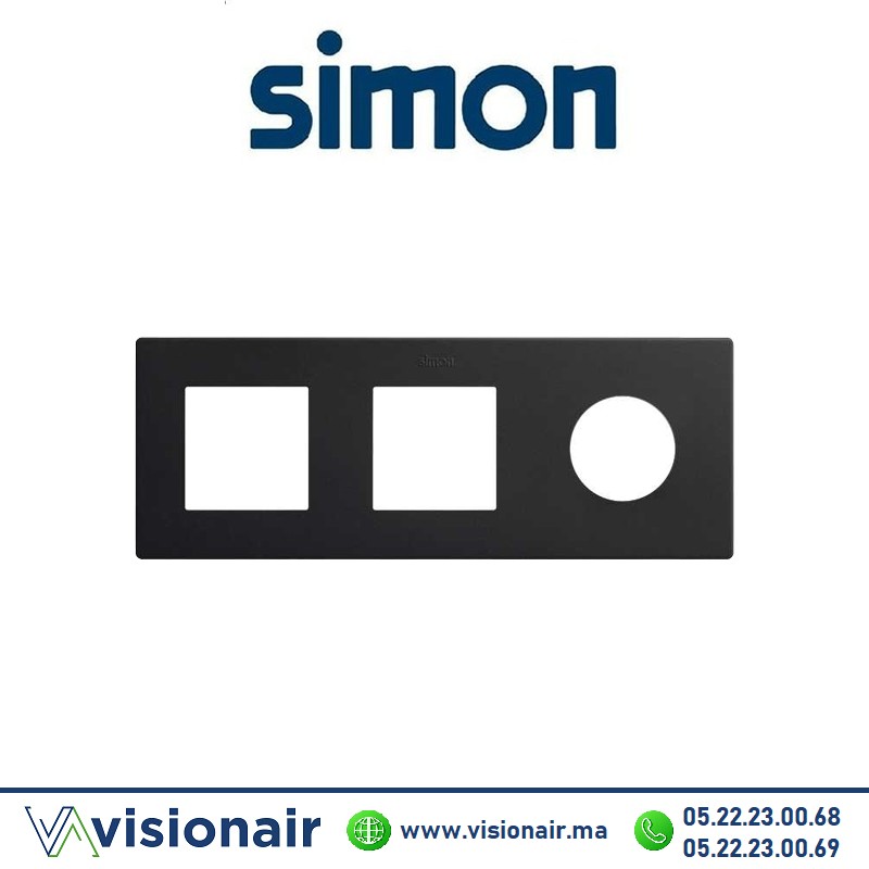 [27190630-098] Cadre Simon 270 Minima 3 modules 2M large + prise 2P+T CLEAN Noir mat 27190630-098