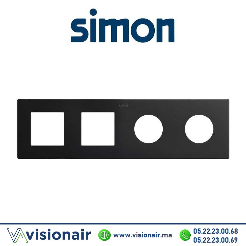 [27190640-098] Cadre Simon 270 Minima 4 modules 2m large + 2 prises 2P+T CLEAN Noir mat 27190640-098