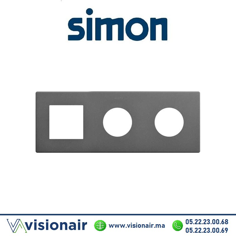 [27193630-096] Cadre Simon 270 Minima 3 modules 1M large + 2 prises 2P+T CLEAN Titane 27193630-096