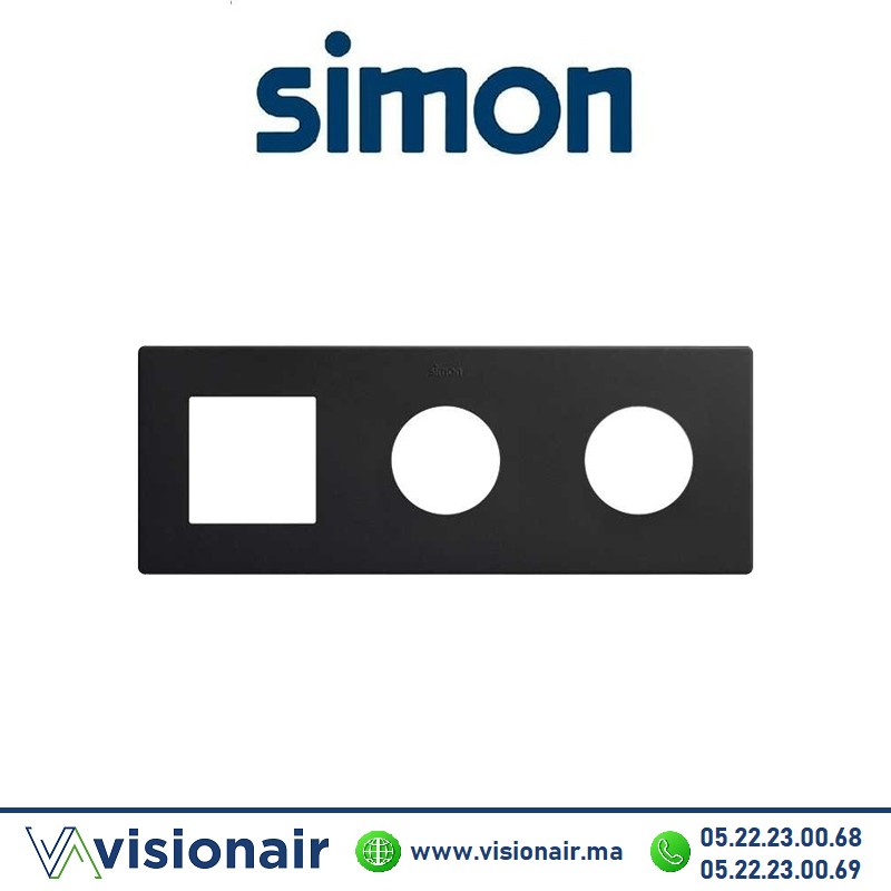 [27193630-098] Cadre Simon 270 Minima 3 modules 1M large + 2 prises 2P+T CLEAN Noir mat 27193630-098