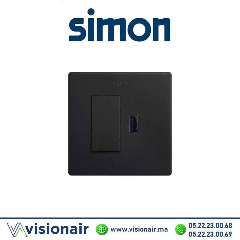 [27191610-098] Kite monobloc Simon270 2P+T va-et-vient + prise USB Noir 27191610-098