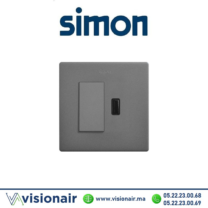 [27191610-096] Kite monobloc Simon270 2P+T va-et-vient + prise USB Titane 27191610-096