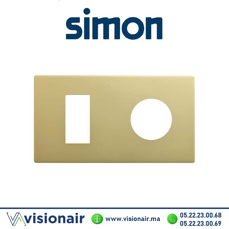 [27191620-097] Cadre Simon 270 Minima 2 modules 1M étroit + prise 2P+T CLEAN Laiton 27191620-097