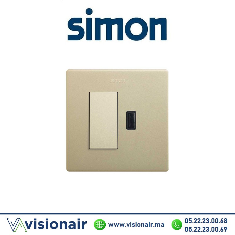 [27191610-094] Kite monobloc Simon270 2P+T va-et-vient + prise USB champagne 27191610-094