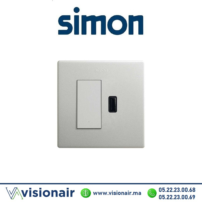 [27191610-093] Kite monobloc Simon270 2P+T va-et-vient + prise USB aluminium 27191610-093