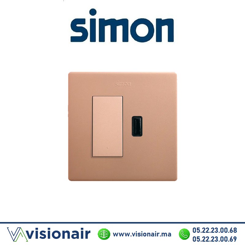 [27191610-091] Kite monobloc Simon270 2P+T va-et-vient + prise USB rose cold 27191610-091