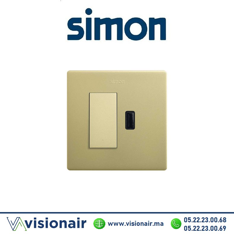[27191610-097] Kite monobloc Simon270 2P+T va-et-vient + prise USB laiton 27191610-097