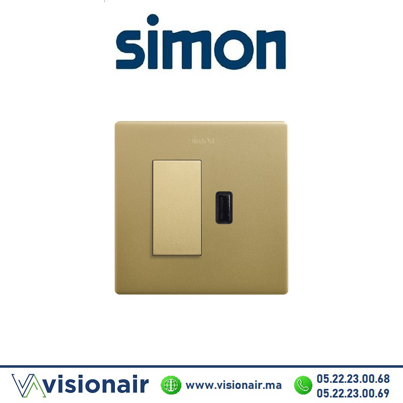 [27191610-095] Kite monobloc Simon270 2P+T va-et-vient + prise USB Or 27191610-095