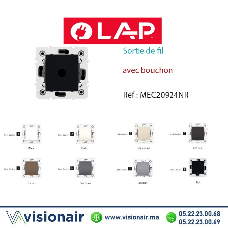[20924NR] Sortie de fil avec bouchon LAP MILLENIUM noir 20924NR