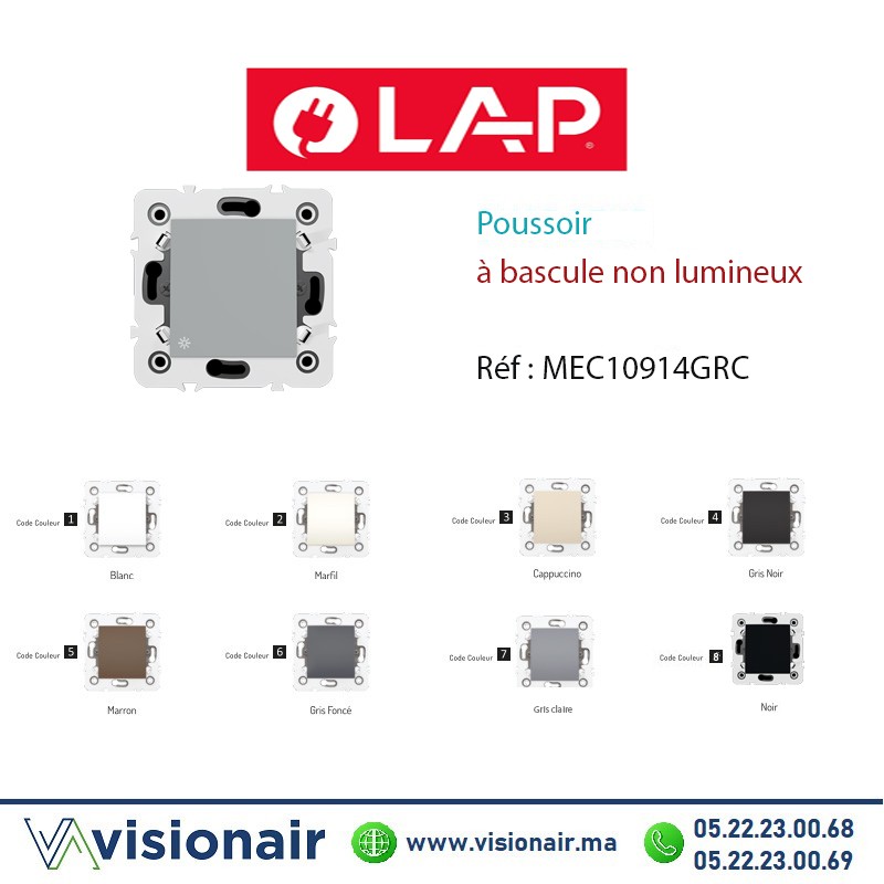 [LAP10914GRC7] Poussoir à bascule non lumineux LAP Millenium GRIS clair 10914GRC
