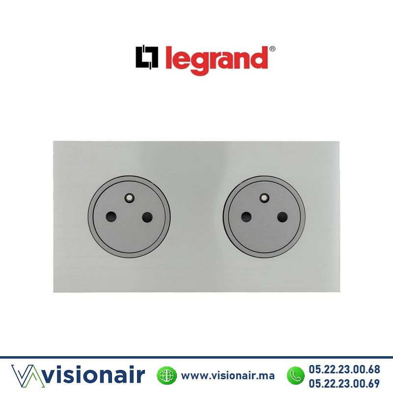 [LEG67432] Legrand art d'Arnould double prise 2P+T Surface 16A 250V acier brossé 67432