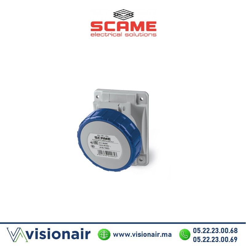 [418.1663] Prise encastrée SCAME 2P+T 16A 200-250V IP66/IP67/IP69