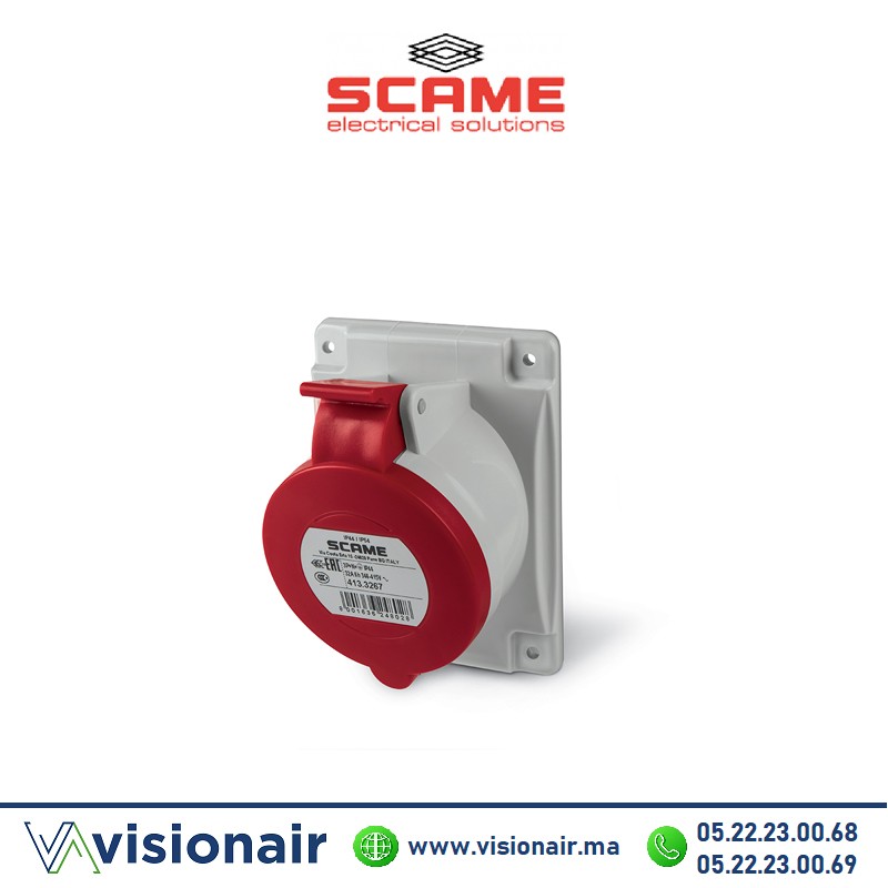[413.3267] Prise A encastrer SCAME 3P+N+T 16A 380V IP44/IP54