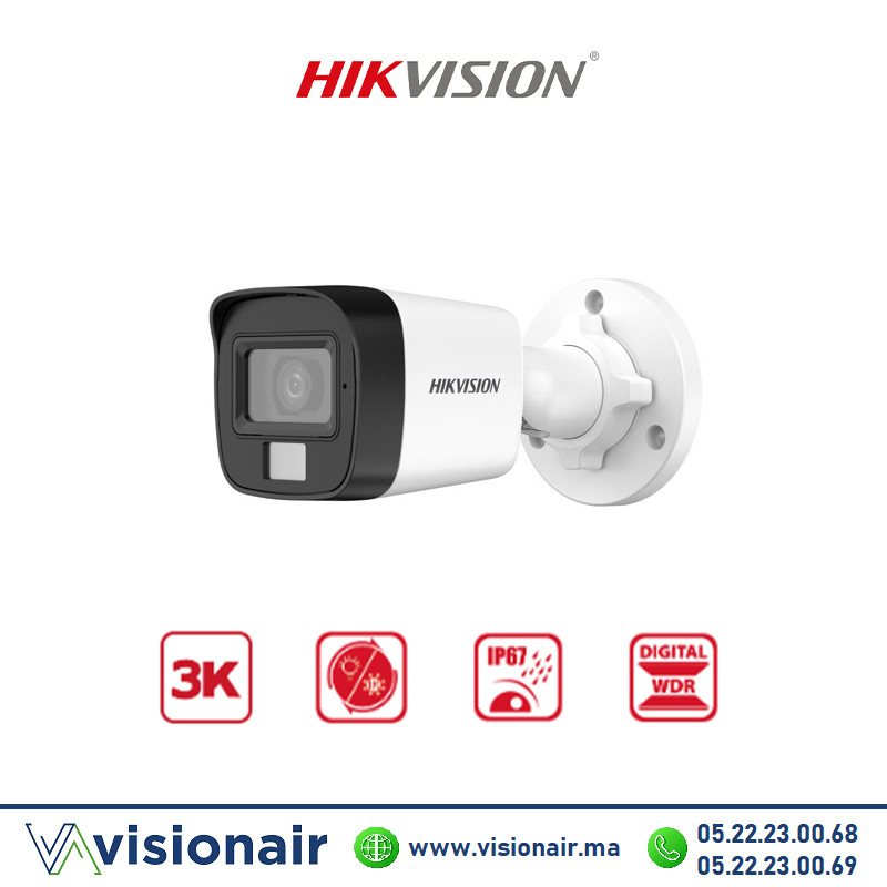 [DS-2CE16K0T-EXLF] Caméra HIKVISION Bullet 3K 5MP Audio Smart Hybrid DS-2CE16K0T-EXLF