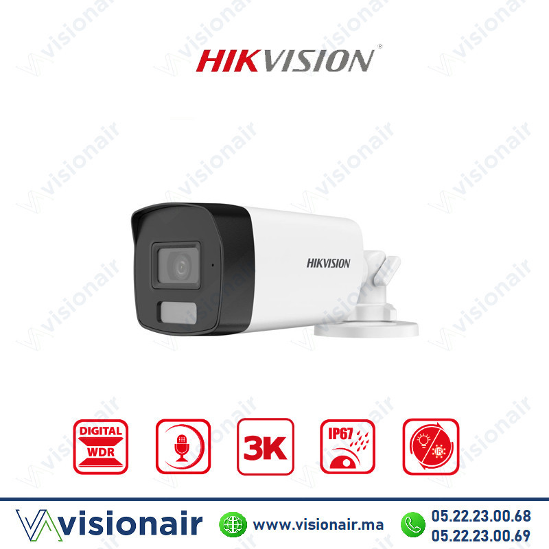 [DS-2CE17K0T-LFS] Caméra Hikvision 3k 5MP Bullet Smart Hybrid Light Audio DS-2CE17K0T-LFS