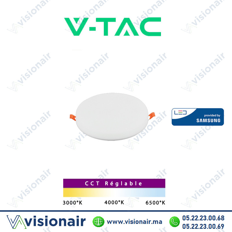 [VT-6109-SKU98381] Panel LED V-TAC rond encastré réglable 8W CCT SKU98381