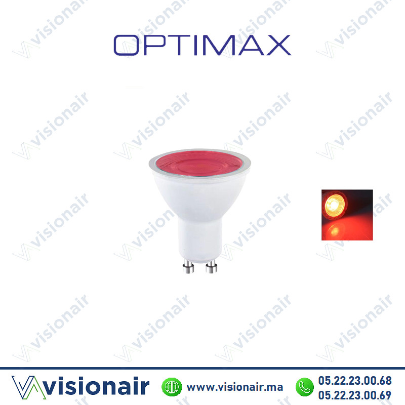 [OPTLLSC8G10R] Lampe LED GU10 Optimax 8W rouge