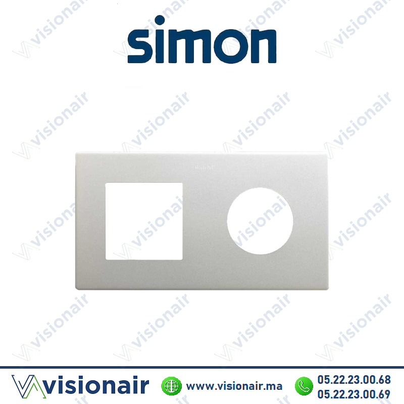 [27190620-093] Cadre Simon 270 Minima 2 modules 1M large + prise 2P+T CLEAN Aluminium 27190620-093
