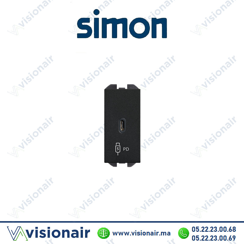 [20000382-098] Chargeur Simon 270 USB C 20W étroit noir mat 20000382-098