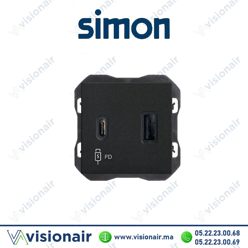 [20000296-098] Chargeur Simon 270 USB double A+C 30W noir mat 20000296-098