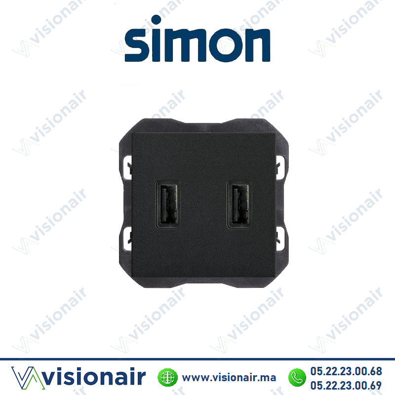 [20000196-098] Chargeur Simon USB A double de 3,1 A intelligent noir mat 20000196-098