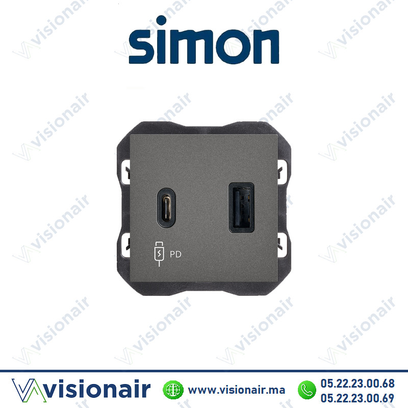 [20000296-096] Chargeur Simon 270 USB double A+C 30W Titane 20000296-096