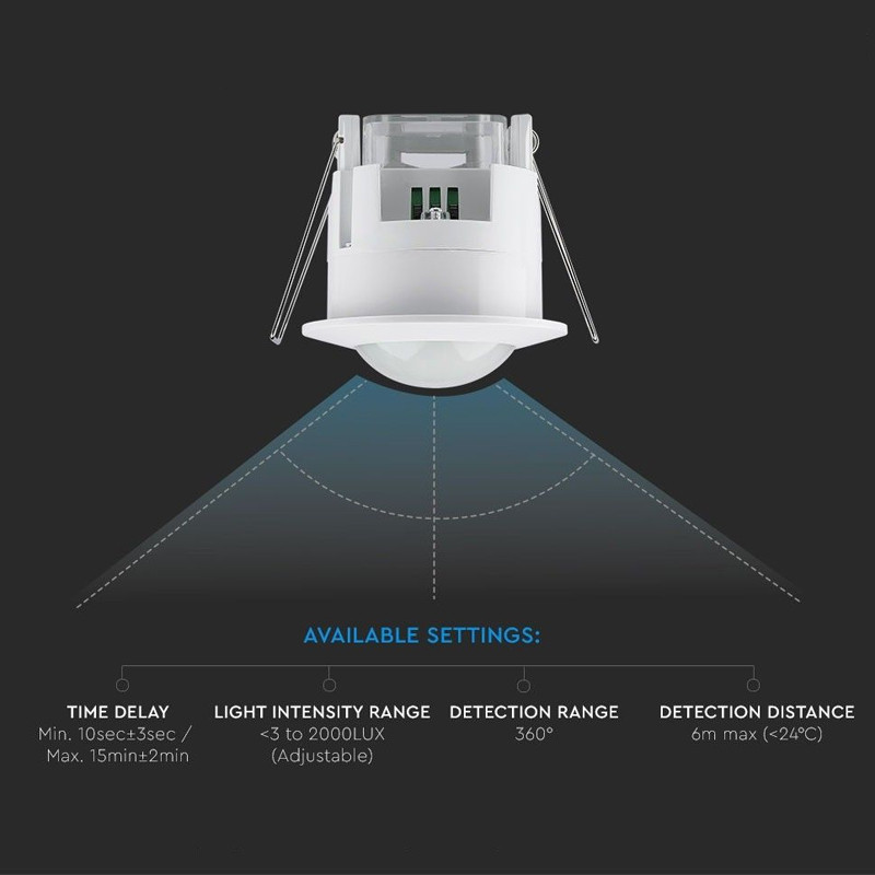 Détecteur de mouvement V-TAC encastré 6M 360° IP20 SKU5090 Casablanca Maroc