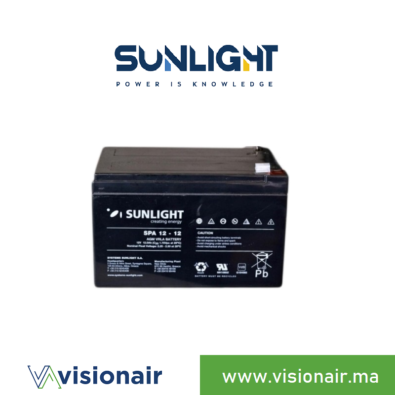 [SUN12V12AH] Batterie SUNLIGHT 12V 12AH SPA étanche VRLA AGM