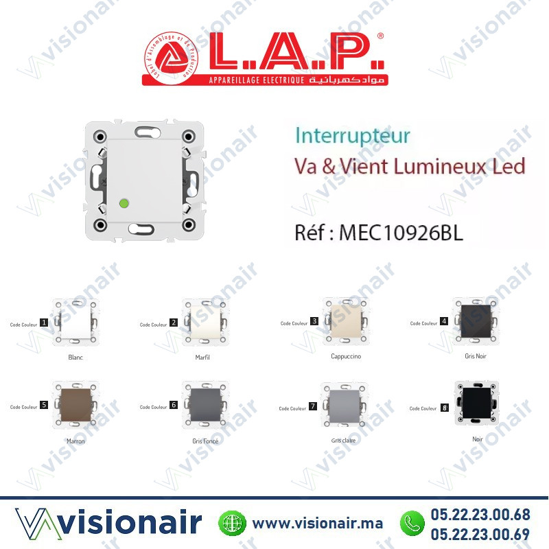 [LAP10926BL] Interrupteur VA & Vient lumineux LED Blanc LAP Millenium 10926BL