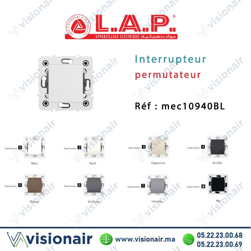 [LAP10940BL1] Interrupteur permutateur blanc LAP Millenium 10940BL1