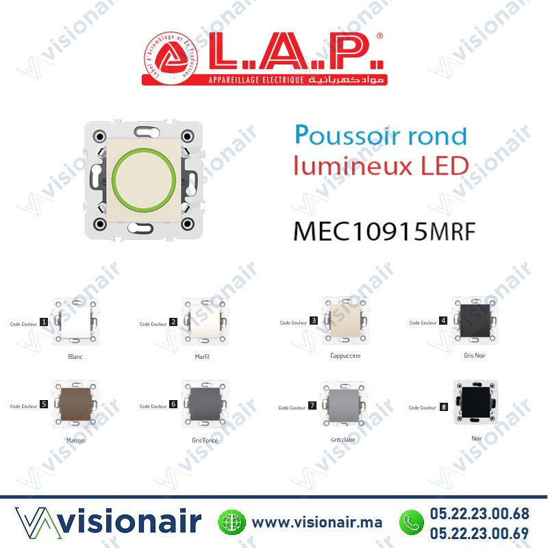 [LAP10915MRF2] Poussoir rond lumineux LAP Millenium Marfil 10915MRF2