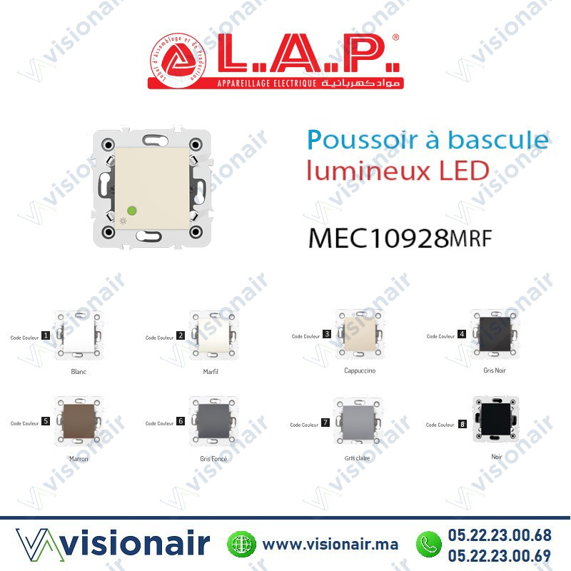 [LAP10928MRF2] Poussoir à bascule lumineux LAP Millenium Marfil LAP10928MRF2