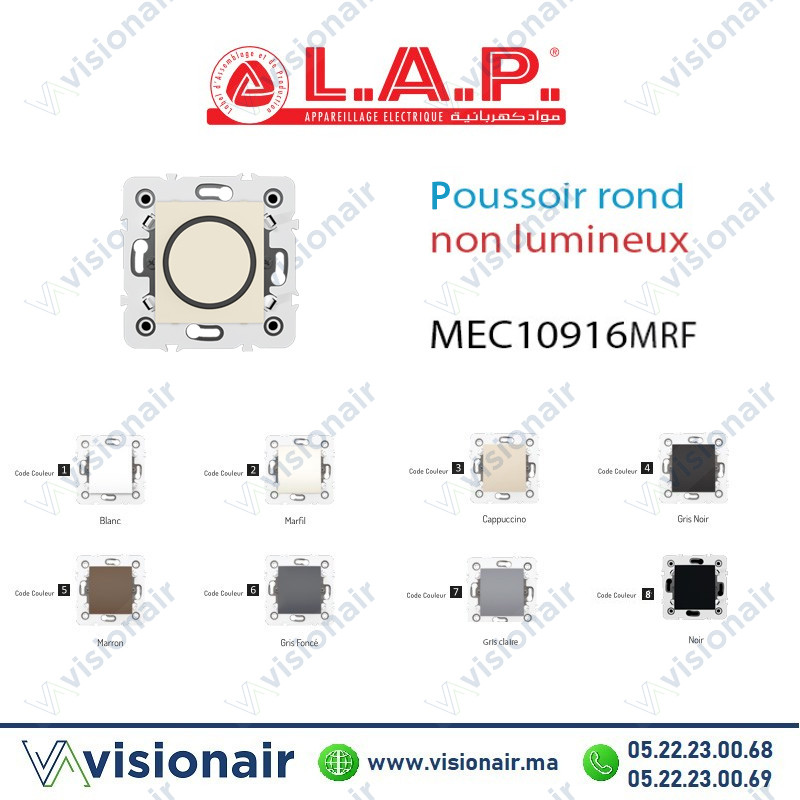 [LAP10916MRF2] Poussoir rond non lumineux LAP Millenium Marifl 10916MRF2