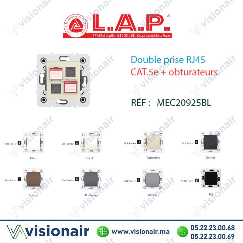 [20925MRF2] Double prise RJ45 CAT.5e + obturateurs LAP Millenium Marfil 20925MRF2