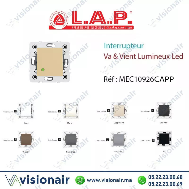 [LAP10926CAP] Interrupteur VA & Vient lumineux LED LAP Millenium Cappuccino 10926CAP