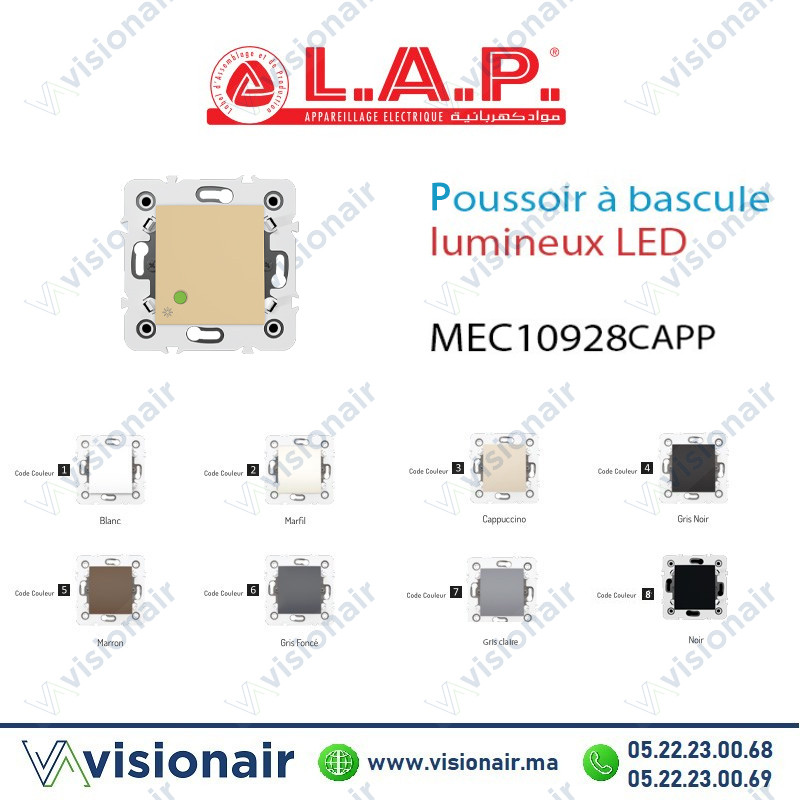 [LAP10928CAPP] Poussoir à bascule lumineux LED LAP Millenium Cappuccino LAP10928CAPP