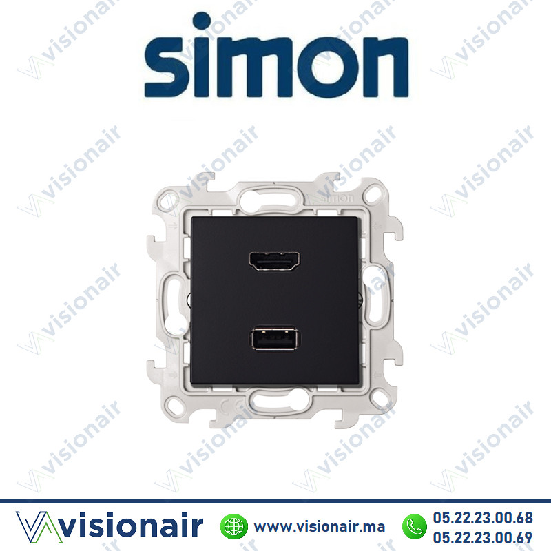 [2411095-098] Prise HDMI + USB SIMON 24 Noir mat 2411095-098