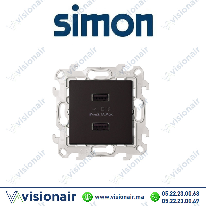 [2411096-098] Double chargeur USB SIMON 24 Noir mat 2411096-098
