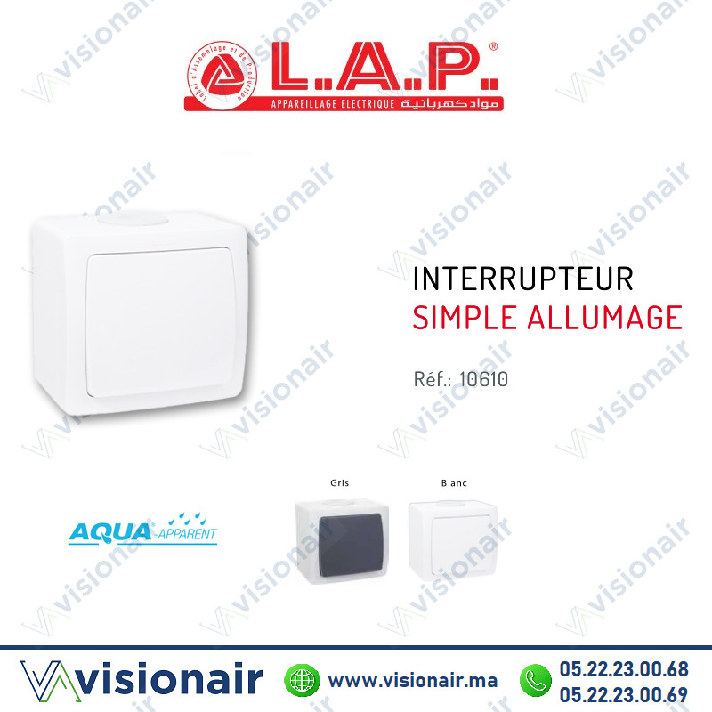 [LAP10610BL] Interrupteur simple étanche LAP AQUA apparent Blanc 10610BL