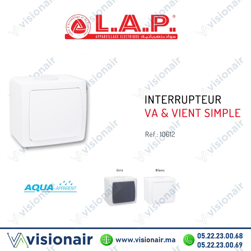 [LAP10612BL] Interrupteur va et vient étanche LAP AQUA apparent Blanc 10612BL