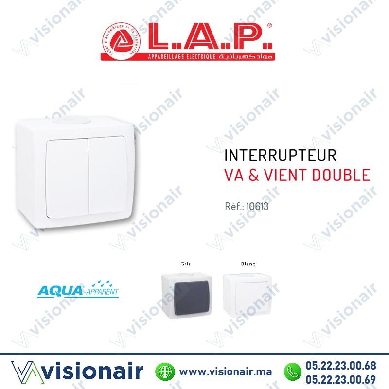 [LAP10613BL] Interrupteur double va et vient étanche LAP AQUA apparent Blanc 10613BL