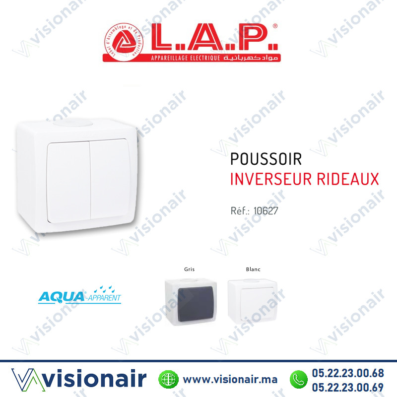 [LAP10627BL] Poussoir inverseur étanche LAP AQUA apparent Blanc 10627BL