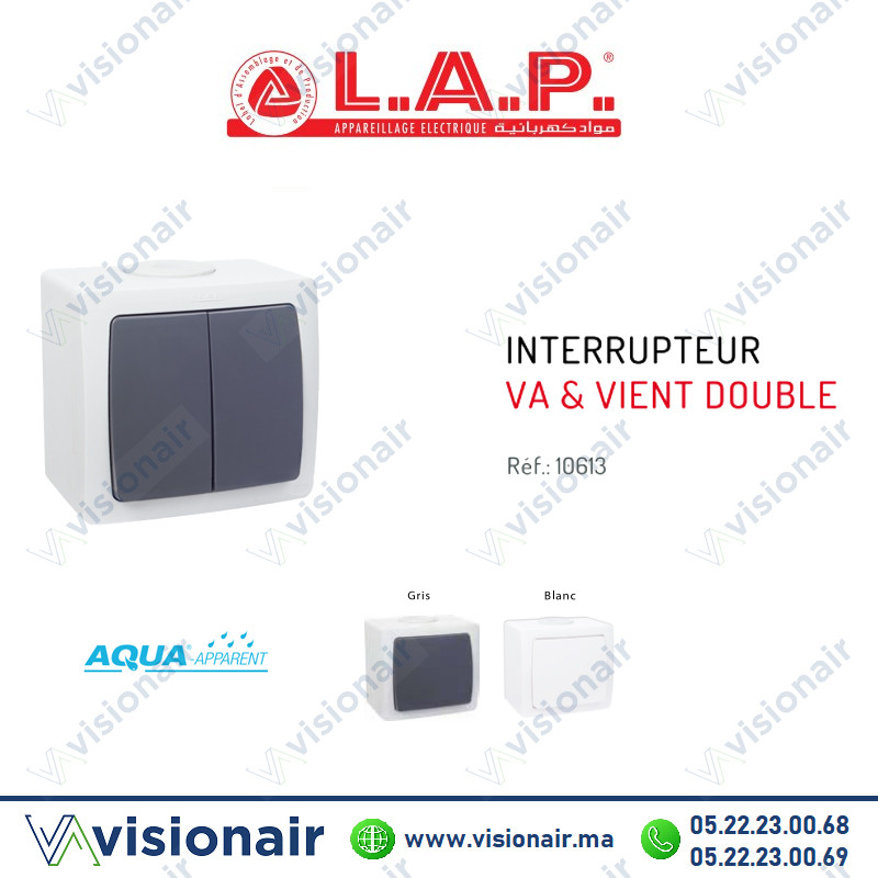 [LAP10613GR] Interrupteur double va et vient étanche LAP AQUA apparent Gris 10613GR